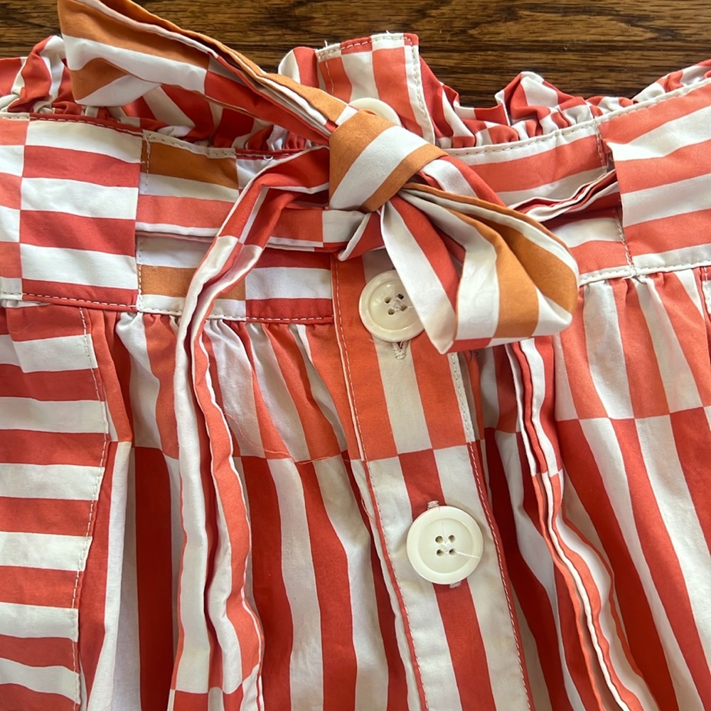 Two tone ruffle and bow orange stripe midi skirt M - Picture 3 of 5